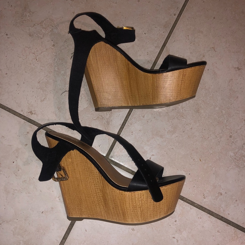 Black wedges with tan wedge